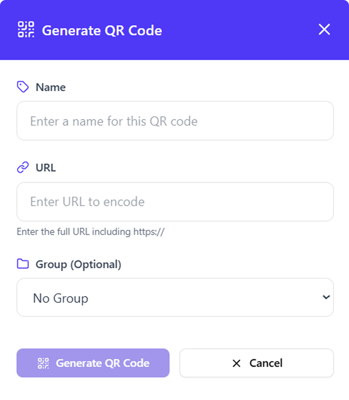 screenshot of qr code generation screen